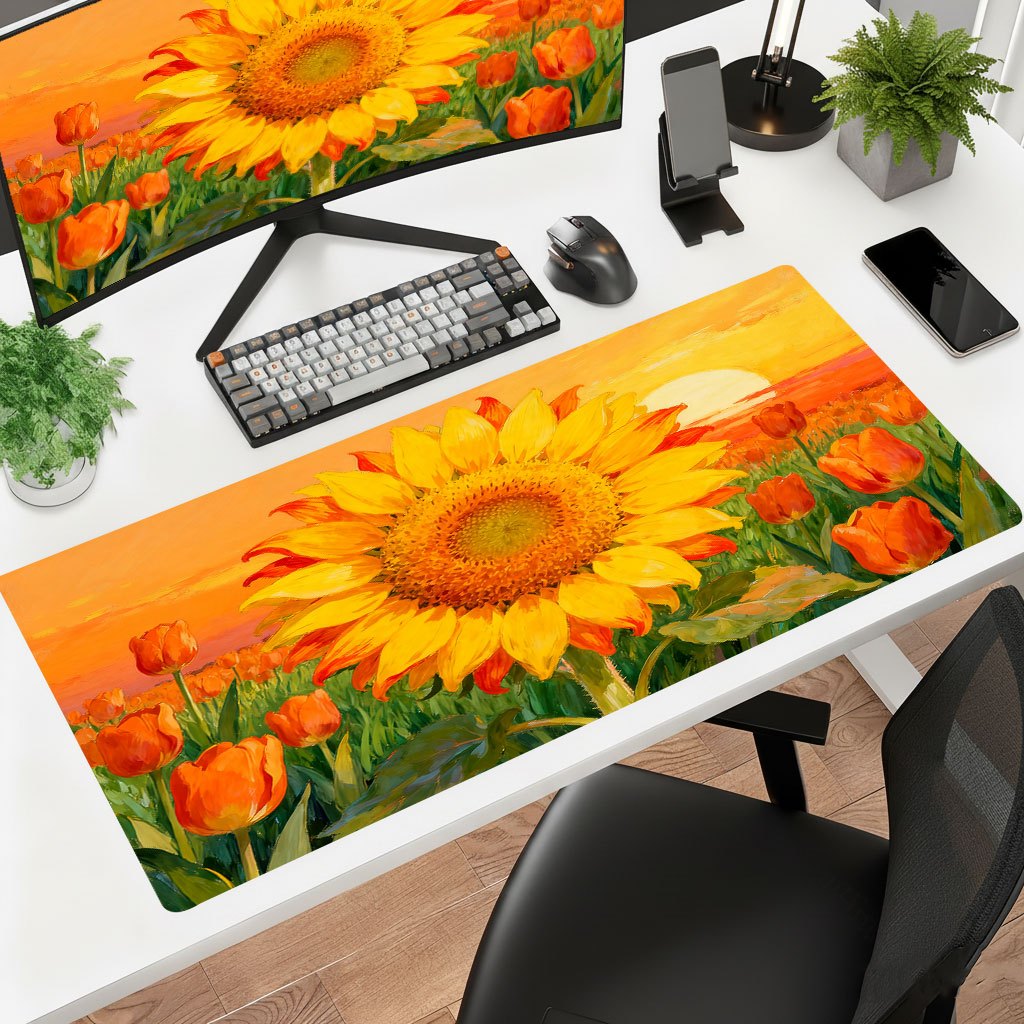 Laptop Accessories Brand - لوحة ماوس بتصميم عباد الشمس الأصفر،
