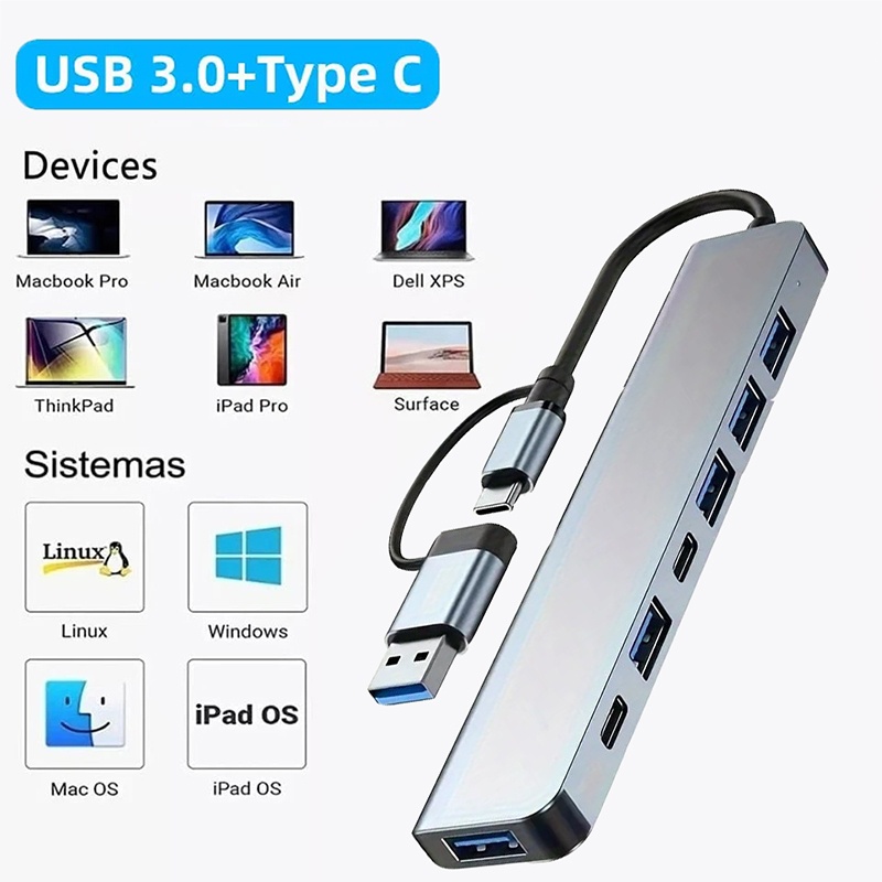 Laptop Accessories For Programmers - محول USB3.0 ثنائي الوظيفة بـ 7